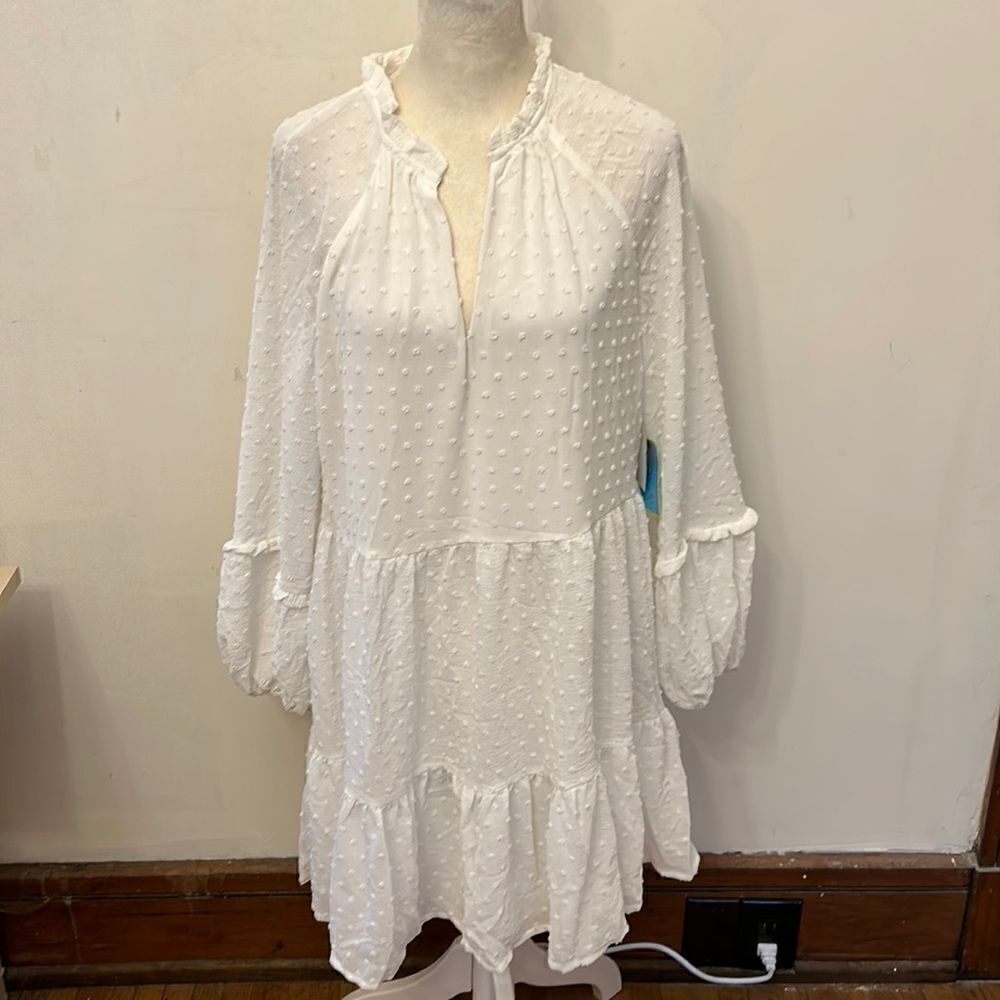 CeCe ecru long sleeve tired dress Size S New